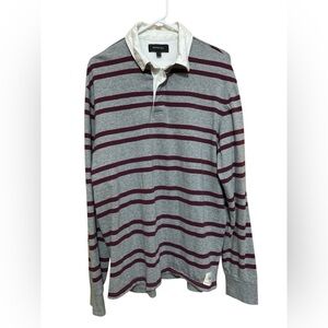 Hawker Rye Mens Gray & Maroon Striped Long Sleeve Rugby Polo Style Shirt Size XL